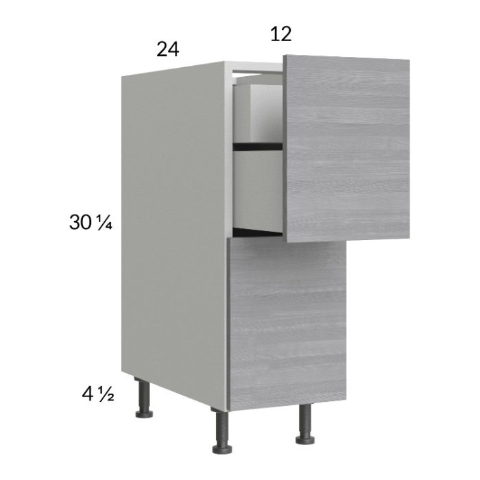 Euro Grey 12" 2-Drawer Base Cabinet with 1 Inner Drawer