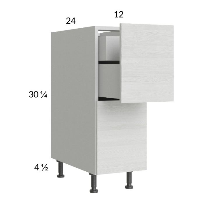 Euro White Grain 12" 2-Drawer Base Cabinet with 1 Inner Drawer