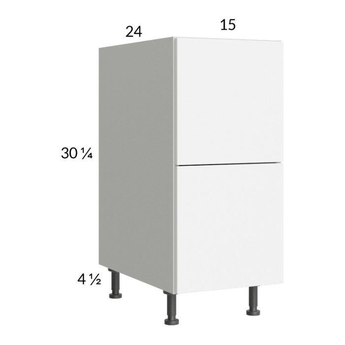 Euro Gloss White 15" 2-Drawer Base Cabinet with 1 Inner Drawer