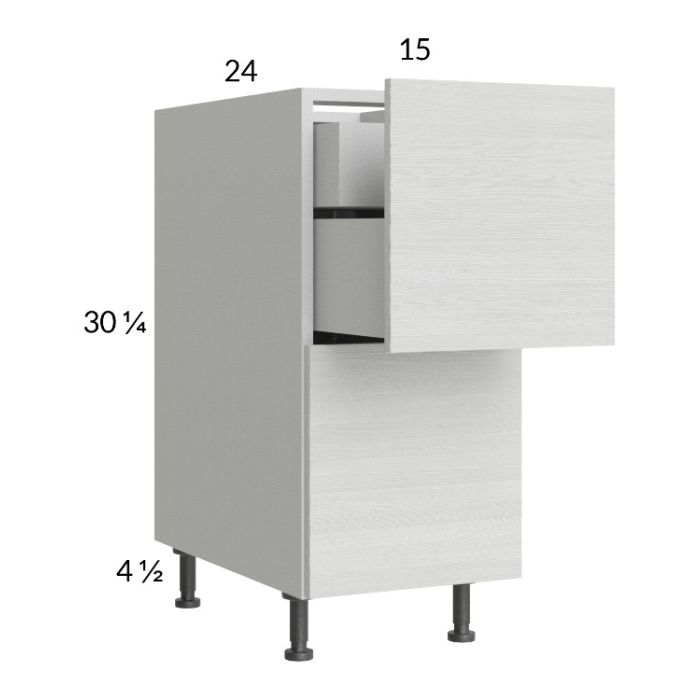 Euro White Grain 15" 2-Drawer Base Cabinet with 1 Inner Drawer