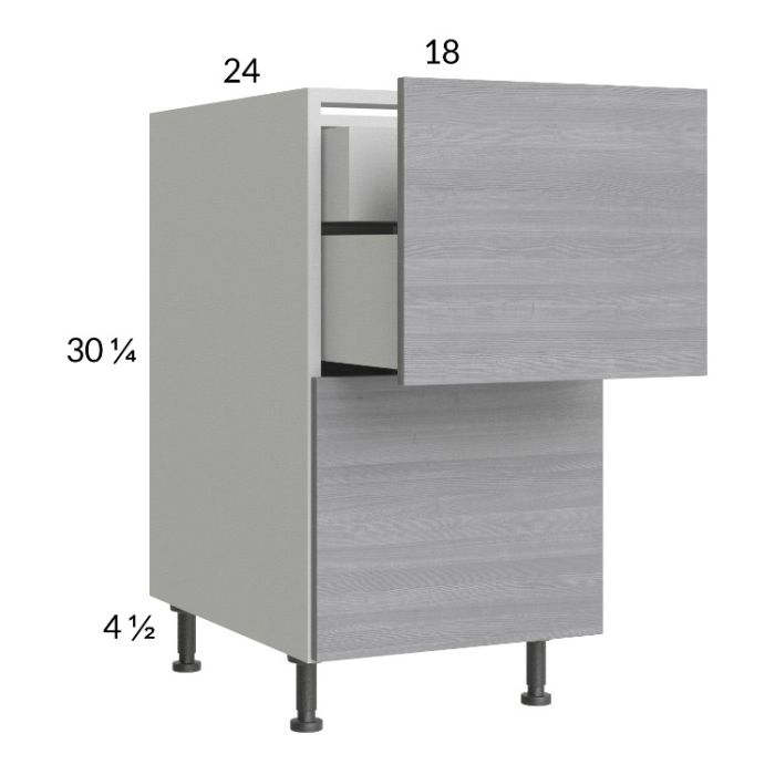 Euro Grey 18" 2-Drawer Base Cabinet with 1 Inner Drawer