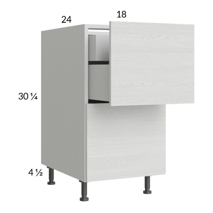 Euro White Grain 18" 2-Drawer Base Cabinet with 1 Inner Drawer