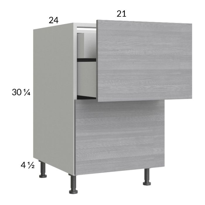 Euro Grey 21" 2-Drawer Base Cabinet with 1 Inner Drawer