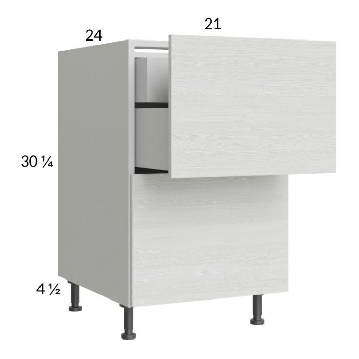 Euro White Grain 21" 2-Drawer Base Cabinet with 1 Inner Drawer