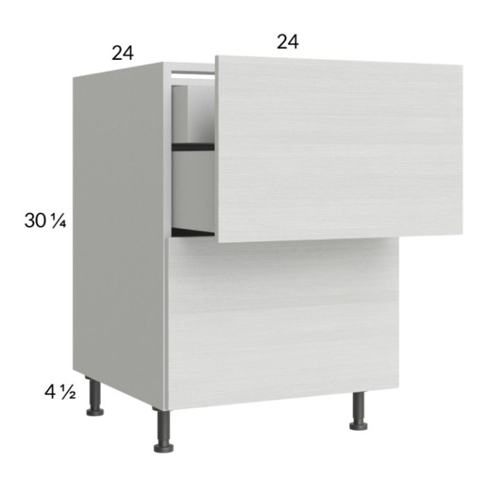 Euro White Grain 24" 2-Drawer Base Cabinet with 1 Inner Drawer
