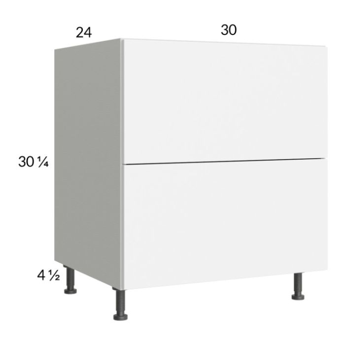 Euro Gloss White 30" 2-Drawer Base Cabinet with 1 Inner Drawer