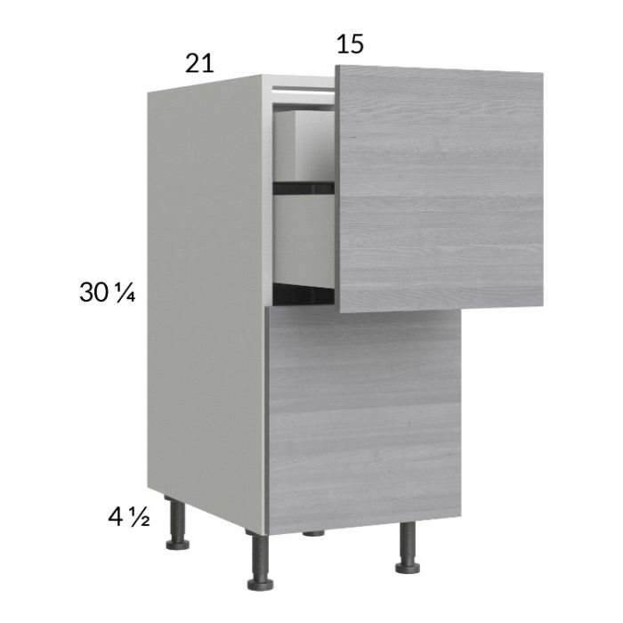 Euro Grey 15" 2-Drawer Vanity Base Cabinet with 1 Inner Drawer