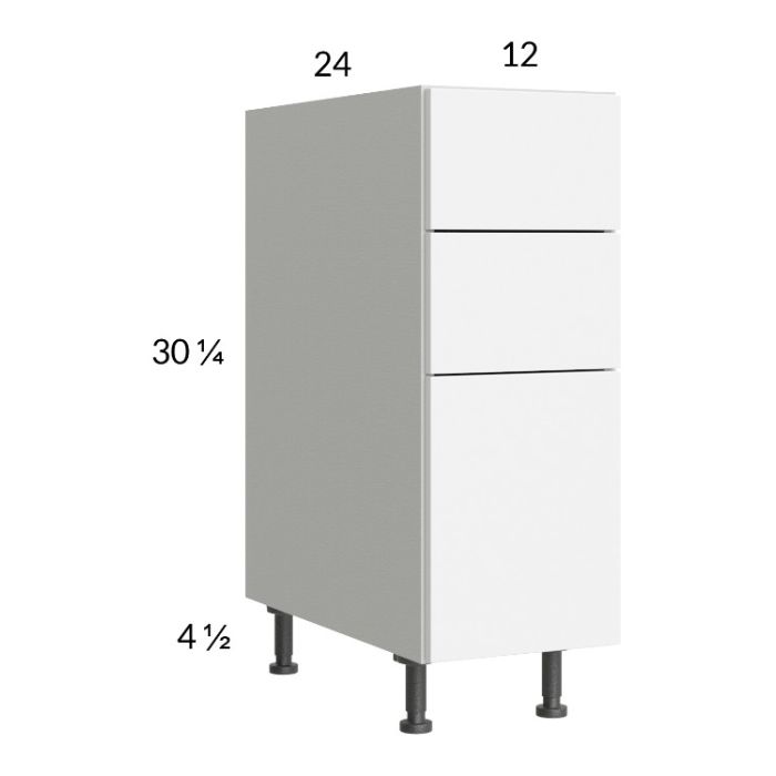 Euro Gloss White 12" 3-Drawer Base Cabinet