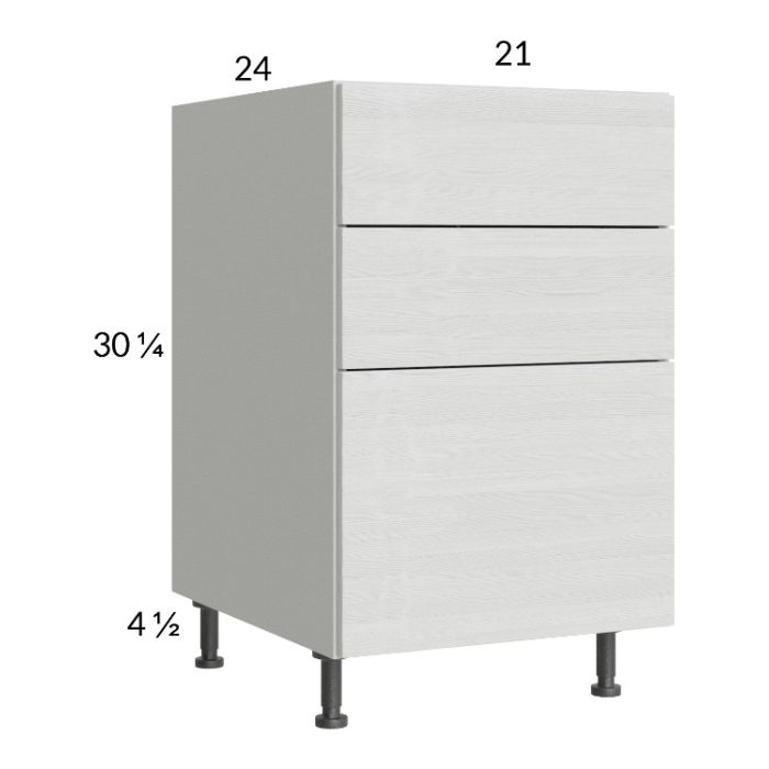 Euro White Grain 21" 3-Drawer Base Cabinet