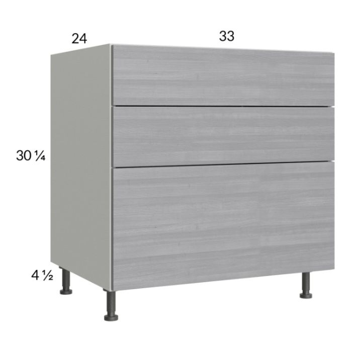 Euro Grey 33" 3-Drawer Base Cabinet