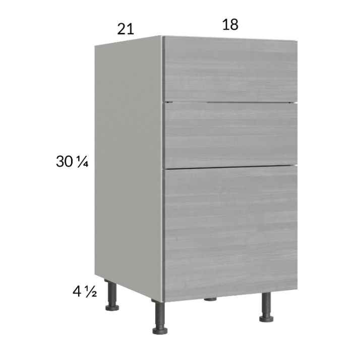 Euro Grey 18" 3-Drawer Vanity Base Cabinet