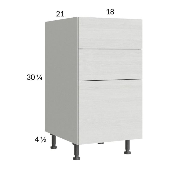 Euro White Grain 18" 3-Drawer Vanity Base Cabinet