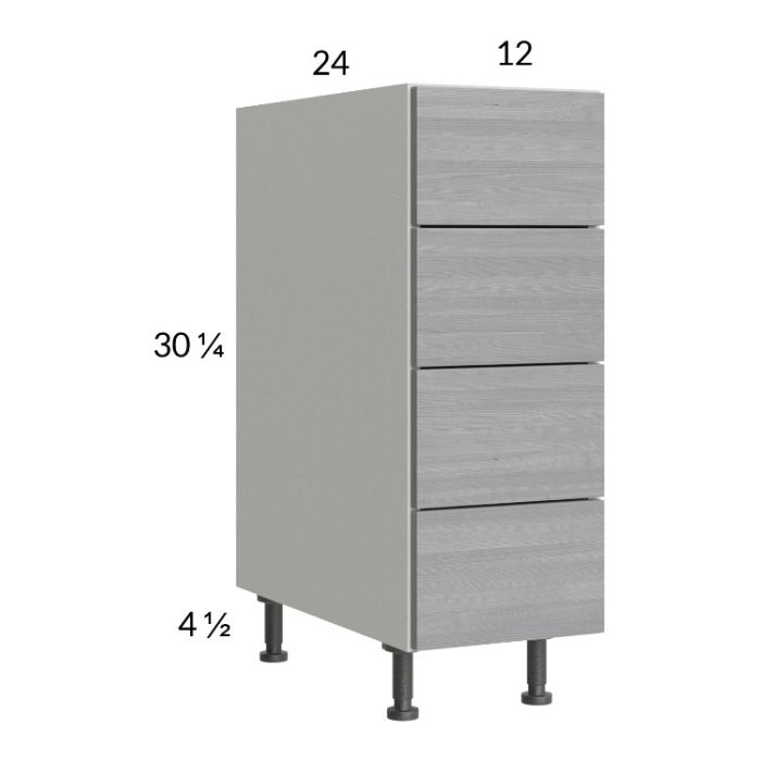 Euro Grey 12" 4-Drawer Base Cabinet