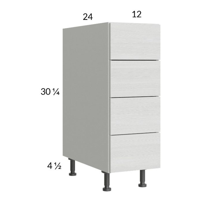 Euro White Grain 12" 4-Drawer Base Cabinet