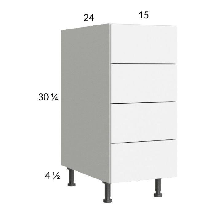 Euro Gloss White 15" 4-Drawer Base Cabinet