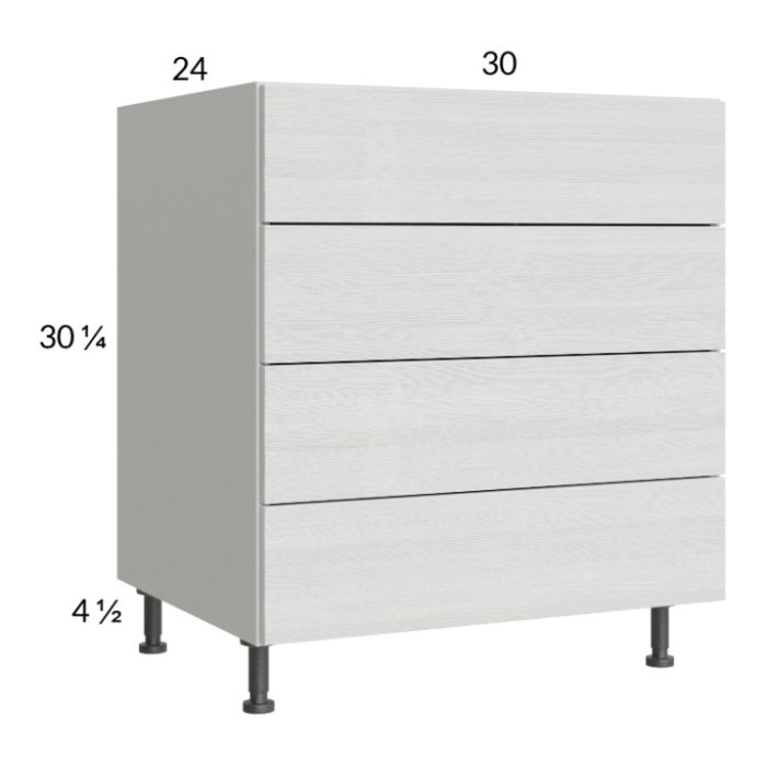Euro White Grain 30" 4-Drawer Base Cabinet