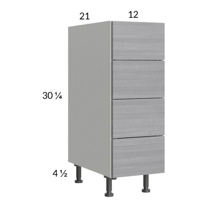 Euro Grey 12" 4-Drawer Vanity Base Cabinet