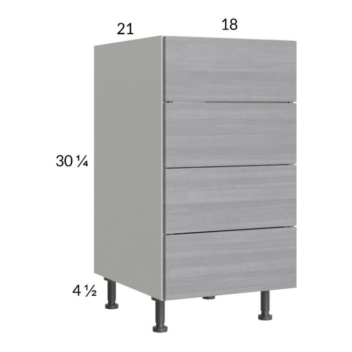 Euro Grey 18" 4-Drawer Vanity Base Cabinet
