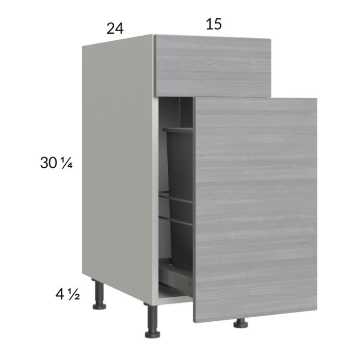 Euro Grey 15" Base Cabinet with Single Trashcan Pullout