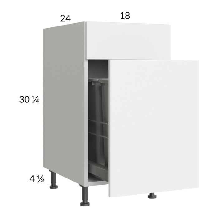 Euro Gloss White 18" Base Cabinet with Single Trashcan Pullout
