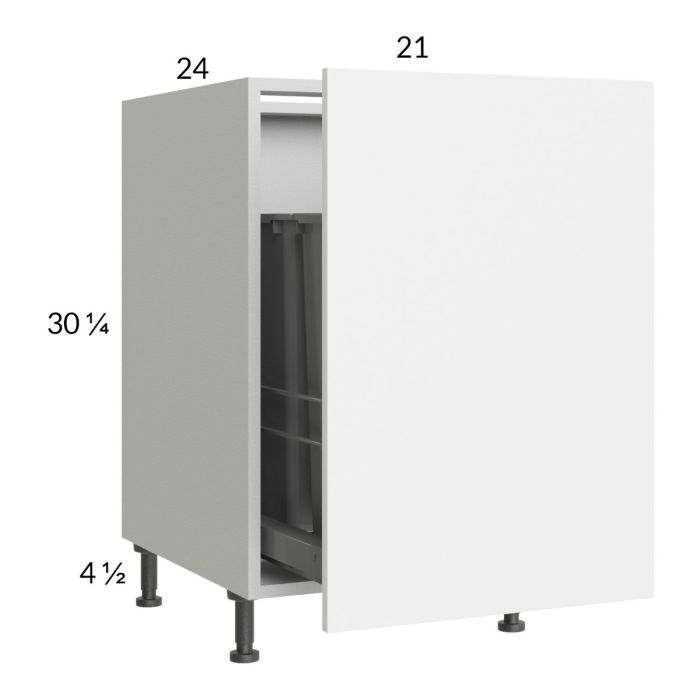 Euro Gloss White 21" Full Height Door Base Cabinet with Single Trashcan Pullout