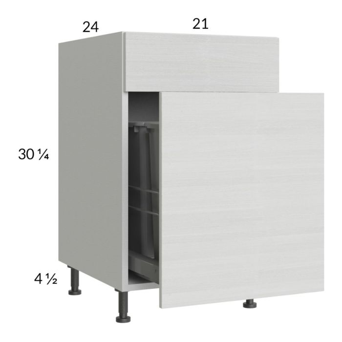 Euro White Grain 21" Base Cabinet with Single Trashcan Pullout