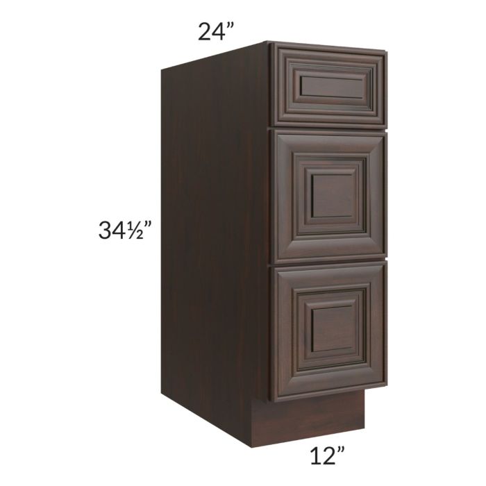 Biscotti Caf?? Glazed 12" 3-Drawer Base Cabinet
