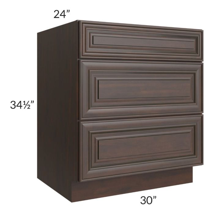 Biscotti Caf?? Glazed 30" 3-Drawer Base Cabinet