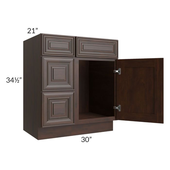 Biscotti Caf?? Glazed 30" Vanity Sink Base Cabinet (Drawers on Left)