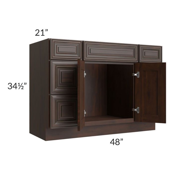 Biscotti Caf?? Glazed 48" Vanity Sink Base Cabinet with Drawers