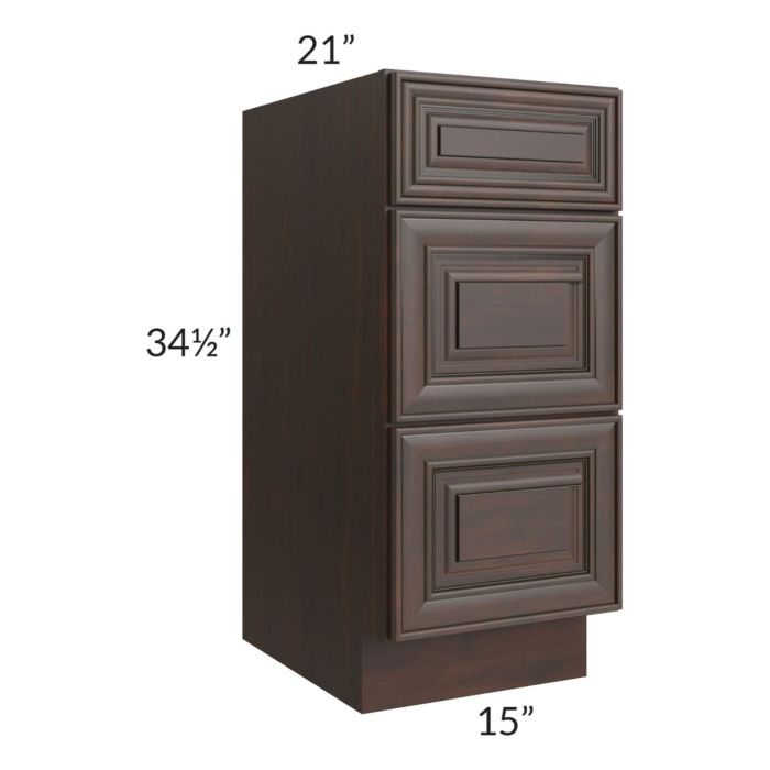 Biscotti Caf?? Glazed 15" Vanity Three Drawer Base Cabinet