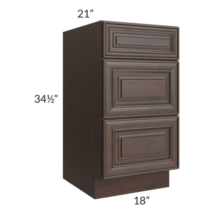 Biscotti Caf?? Glazed 18" Vanity Three Drawer Base Cabinet