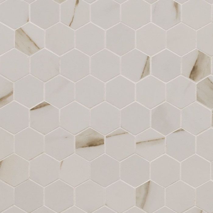 Calacatta Matte 2 x 2 Hexagon Mosaic Tile  