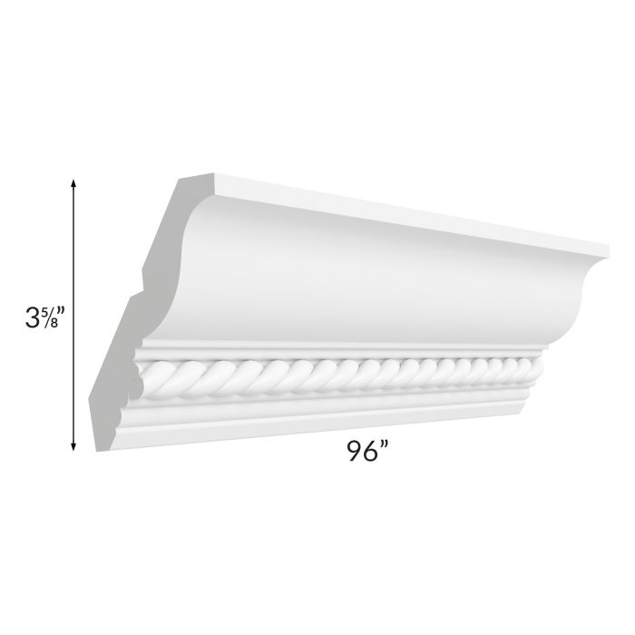 Dakota White 96" Crown Molding with Rope Detail