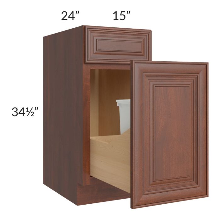 Cambridge Saddle Glaze 15" Base Cabinet with Single Trashcan Pullout