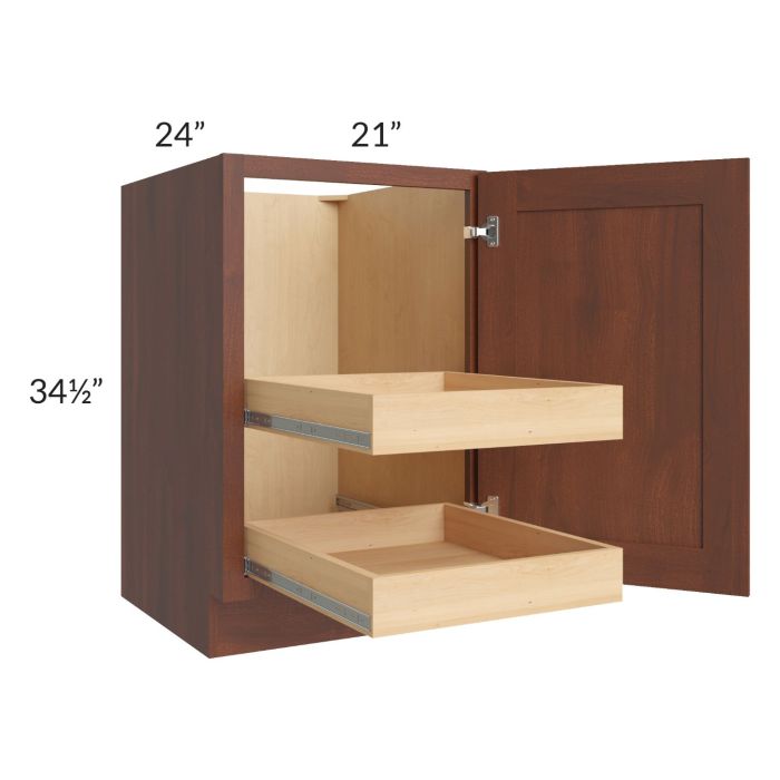 Cambridge Saddle Glaze 21" Full Height Door Base Cabinet with 2 Rollout Trays