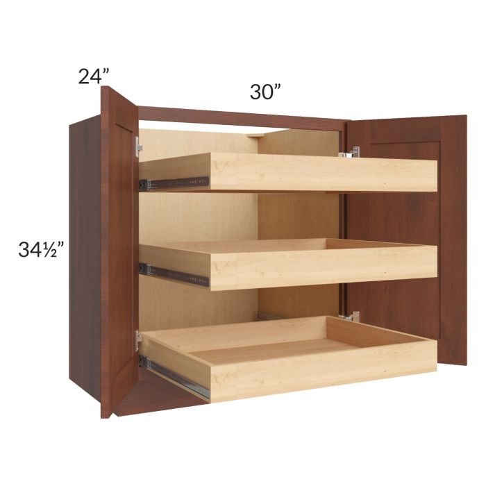 Cambridge Saddle Glaze 30" Full Height Base Cabinet with 3 Rollout Trays