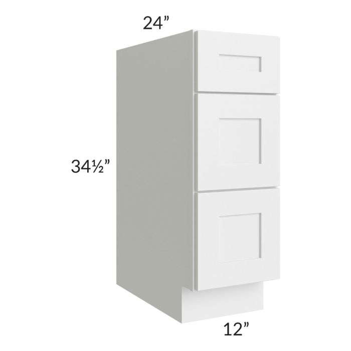 Brighton White Shaker 12" 3-Drawer Base Cabinet