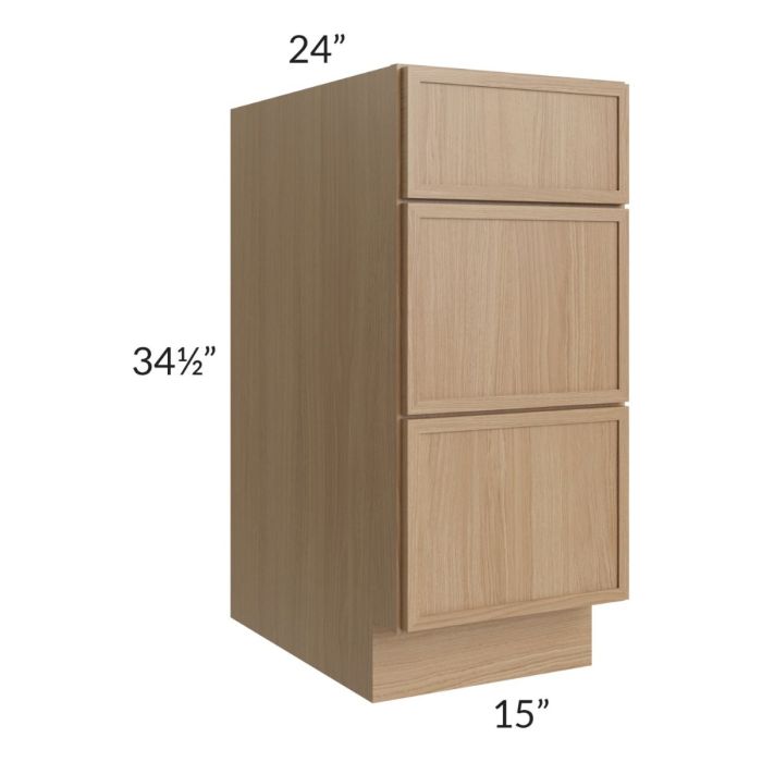 Township Rift Oak 15" 3-Drawer Base Cabinet