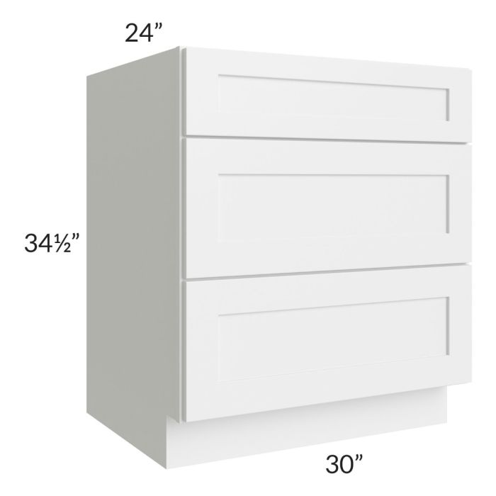 Stratton White Shaker 30" 3-Drawer Base Cabinet