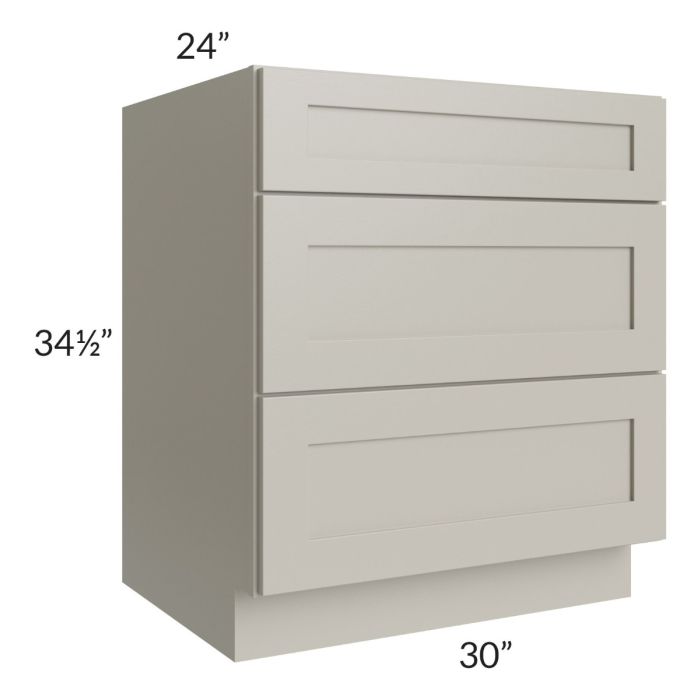 Stratton Light Grey Shaker 30" 3-Drawer Base Cabinet