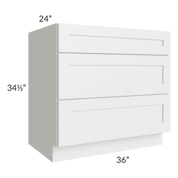 Brighton White Shaker 36" 3-Drawer Base Cabinet