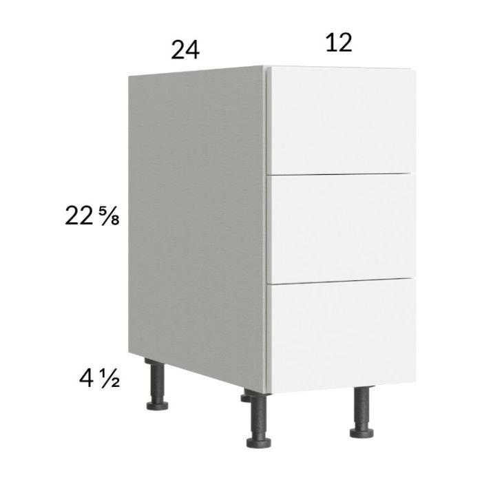 Euro Gloss White 12" 3-Drawer Desk Base Cabinet