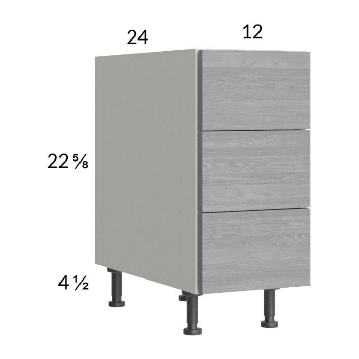 Euro Grey 12" 3-Drawer Desk Base Cabinet