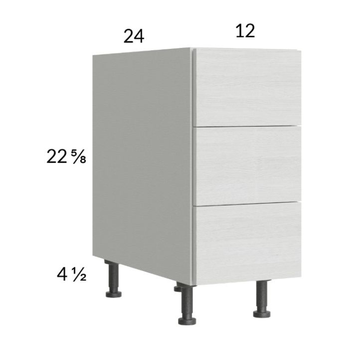 Euro White Grain 12" 3-Drawer Desk Base Cabinet