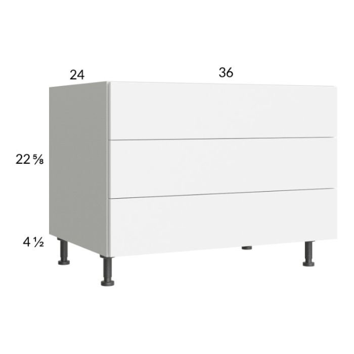 Euro Gloss White 36" 3-Drawer Desk Base Cabinet