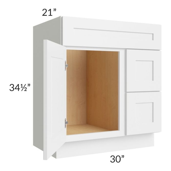 Brighton White Shaker 30x21 Vanity Sink Base Cabinet (Door on Left)