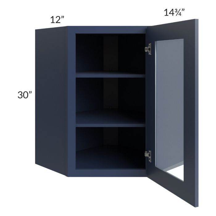 Bayville Blue 24x30 Diagonal Corner Wall Glass Door Cabinet