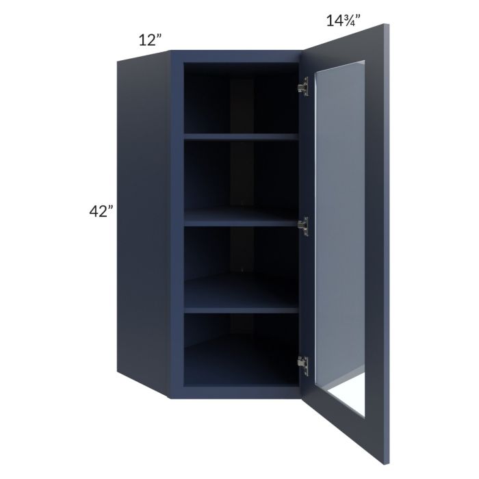 Bayville Blue 24x42 Diagonal Corner Wall Glass Door Cabinet