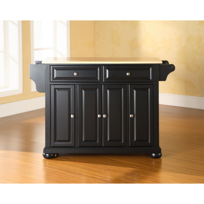Alexandria Natural Wood Top Kitchen Island in Black Finish